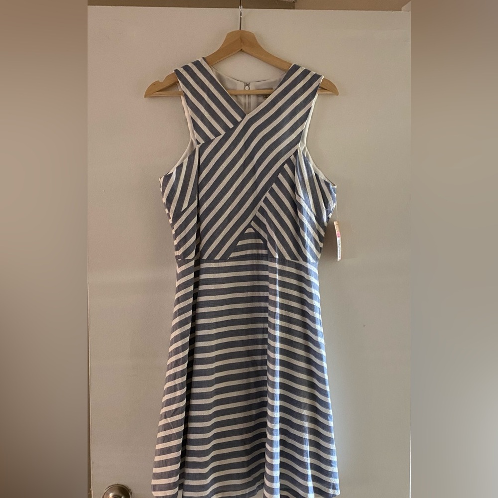 Cremieux Blue and White Striped Midi Dress